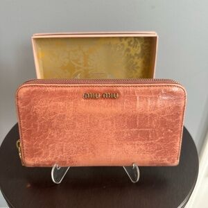 Miu Miu Crocodile Embossed Leather Zip Wallet w/ Box EUC